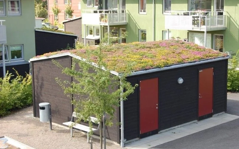 12. Laggning av tatskikt med rotskydd sedumtak pa garage